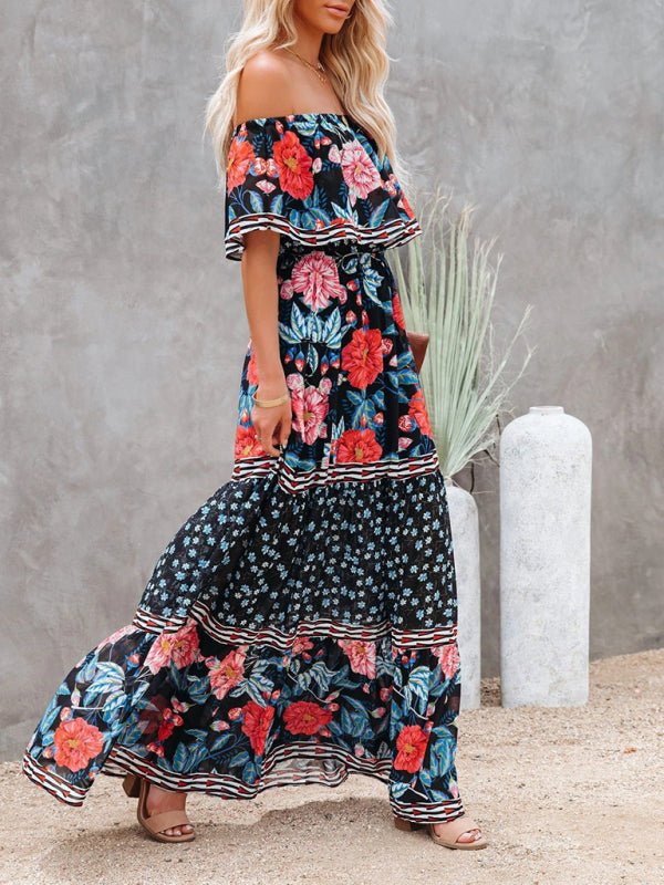 One - shoulder printed long swing dress - ElegantAlpha®