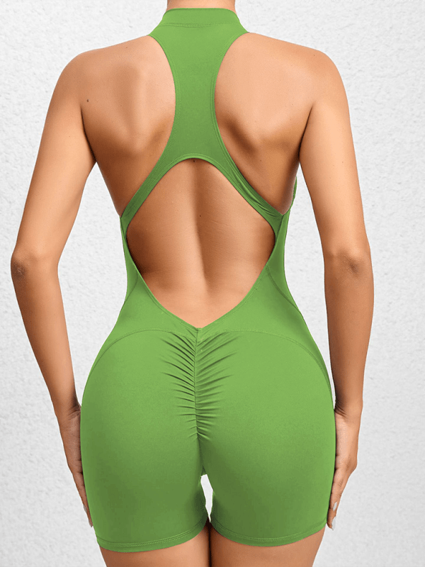 Peach hips one - piece quick - drying pleated fitness Jumpsuit - ElegantAlpha