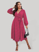 Pendulum polka dot long sleeve commuter red dress - ElegantAlpha