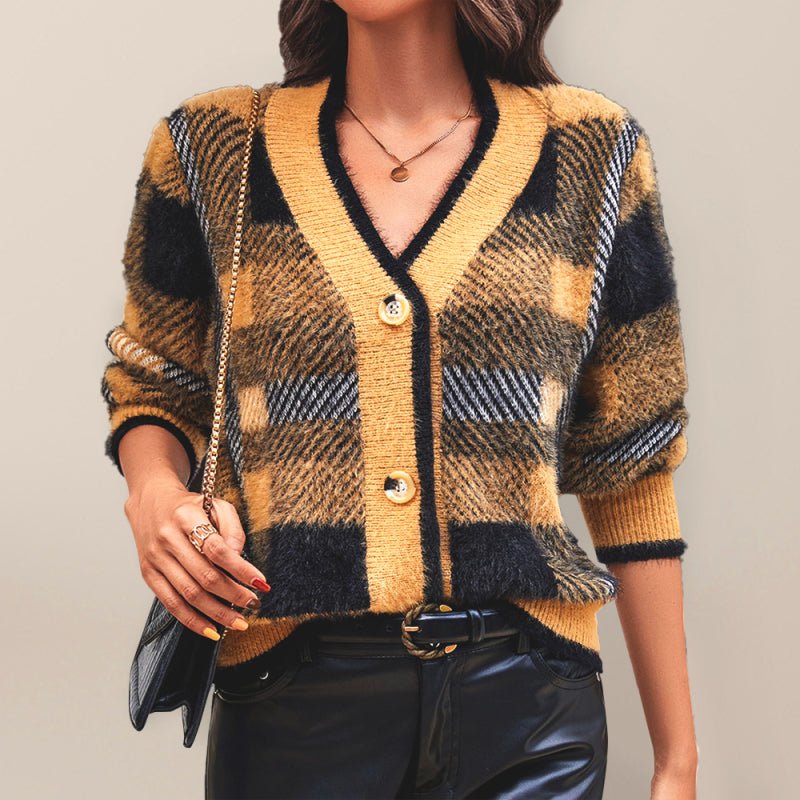 Plaid button cardigan sweater - ElegantAlpha