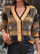 Plaid button cardigan sweater - ElegantAlpha