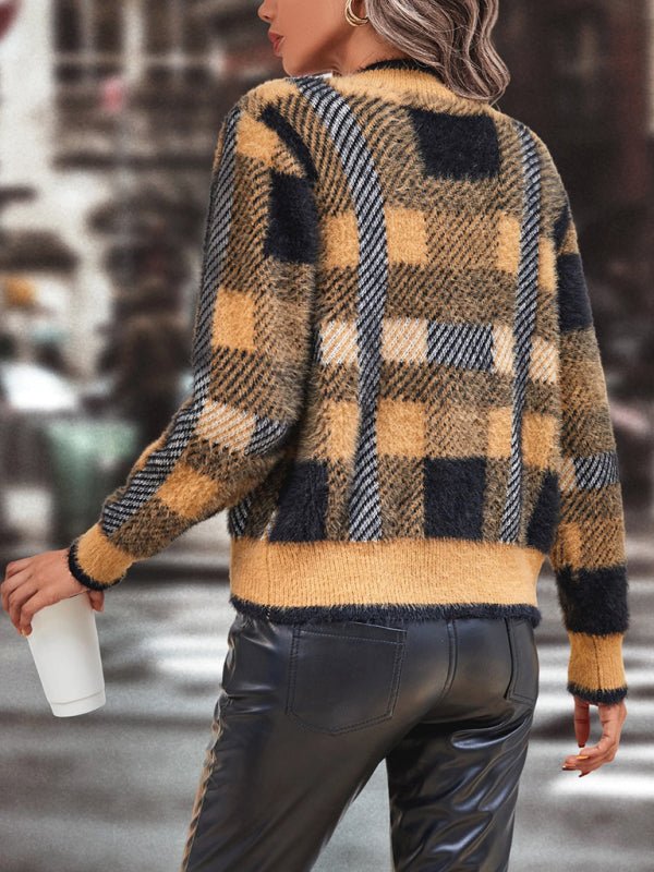 Plaid button cardigan sweater - ElegantAlpha