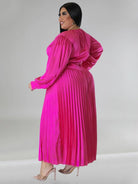 Pleated Round Neck Long Sleeve Dress - ElegantAlpha