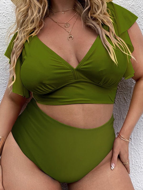 Plus Size Falbala V - Neck Bikini Set - ElegantAlpha