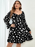 Polka dot casual waist long sleeve dress - ElegantAlpha