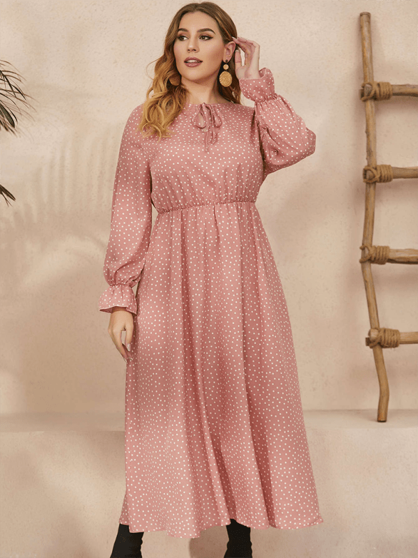 Polka - dot loose long - sleeved dress - ElegantAlpha