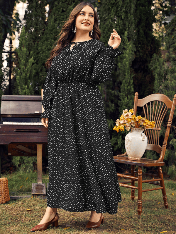 Polka - dot loose long - sleeved dress - ElegantAlpha