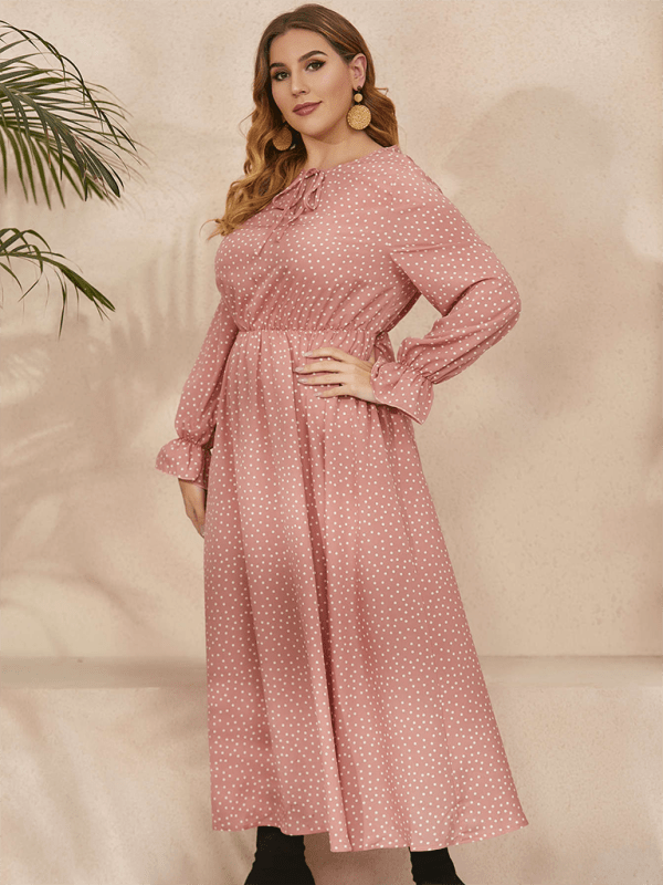 Polka - dot loose long - sleeved dress - ElegantAlpha