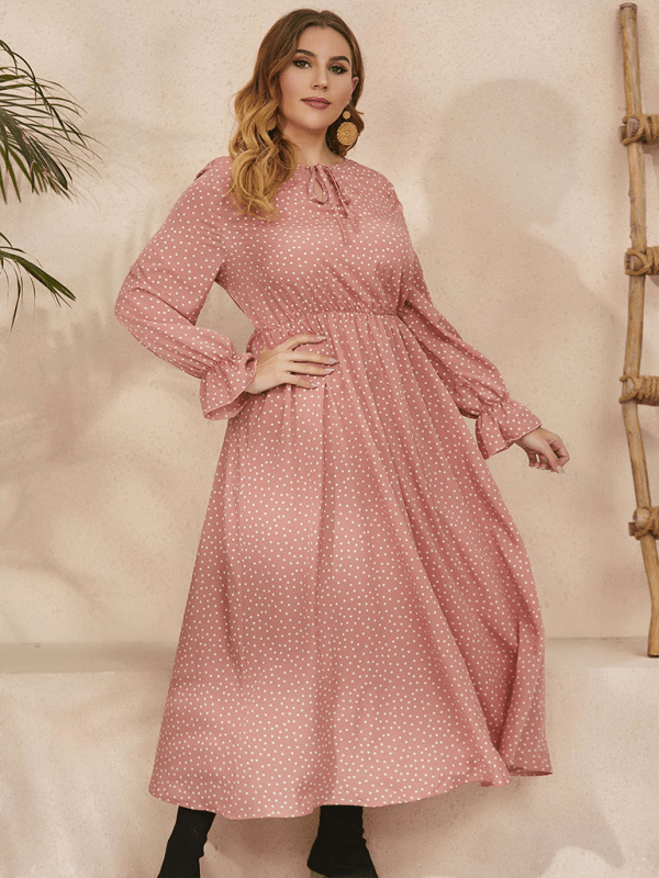 Polka - dot loose long - sleeved dress - ElegantAlpha