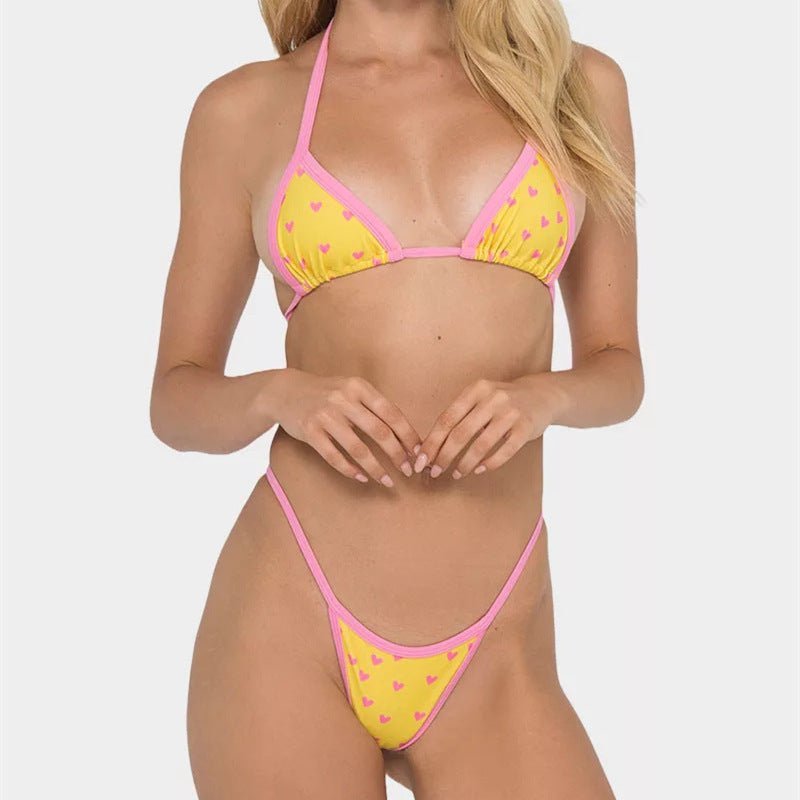 Printed Bikini with Trimmed Edges and Thong Bottom - ElegantAlpha