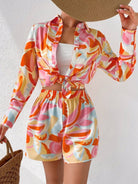 Printed casual long - sleeved shirt + shorts two - piece suit - ElegantAlpha®