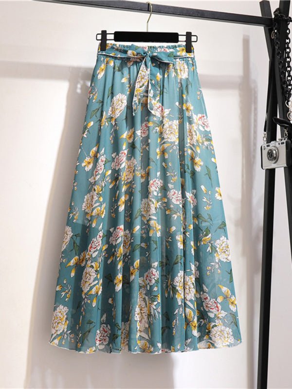 Printed Chiffon Swing Midi Skirt - ElegantAlpha®