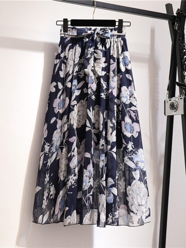 Printed Chiffon Swing Midi Skirt - ElegantAlpha®