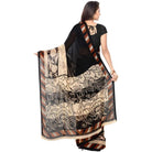 Printed Faux Georgette Black1 Color Saree - ElegantAlpha