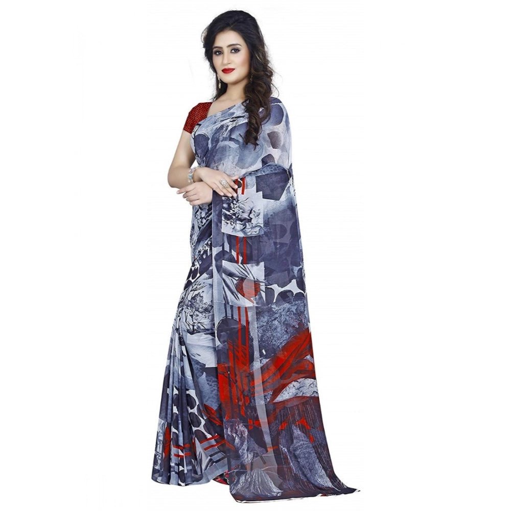 Printed Faux Georgette Black2 Color Saree - ElegantAlpha