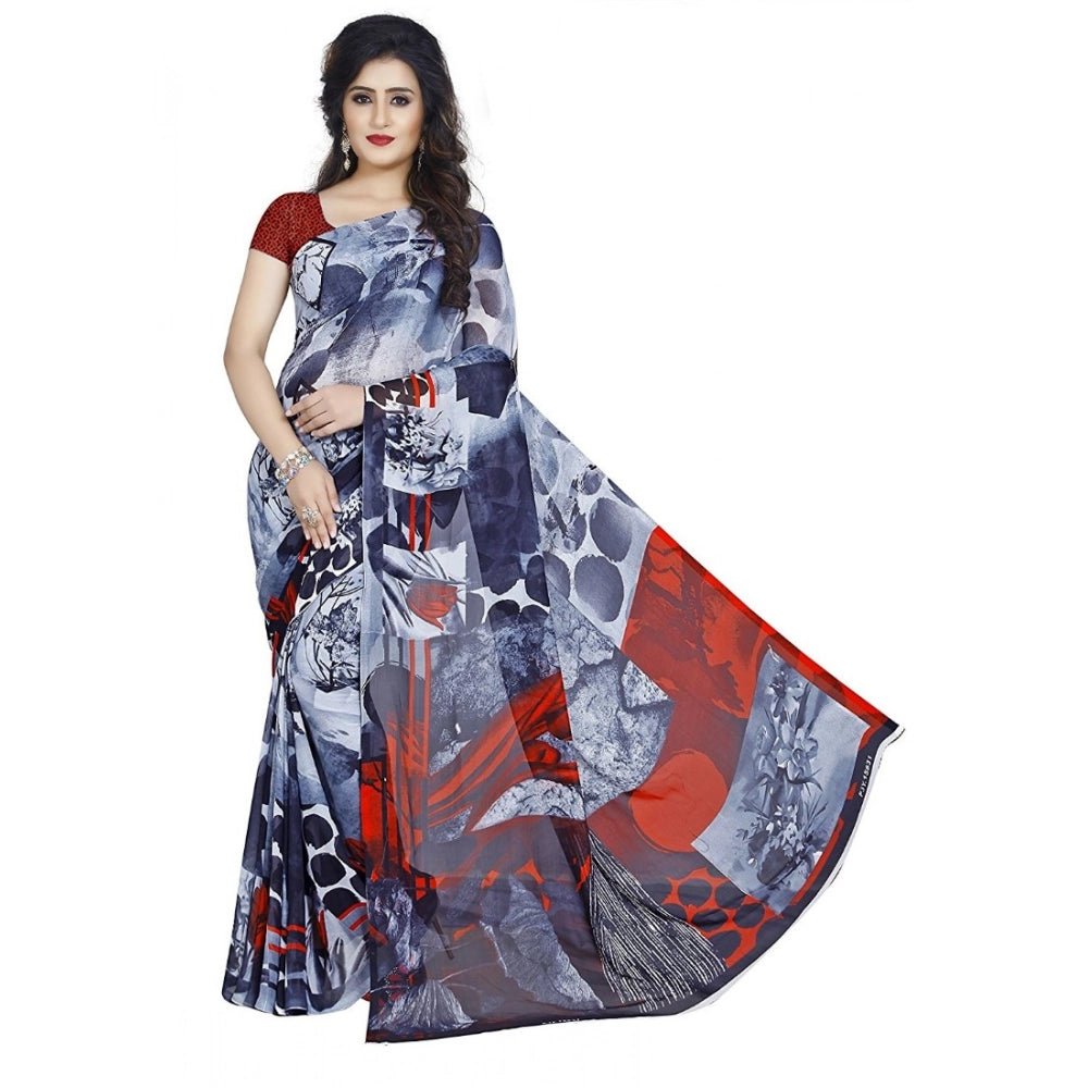 Printed Faux Georgette Black2 Color Saree - ElegantAlpha