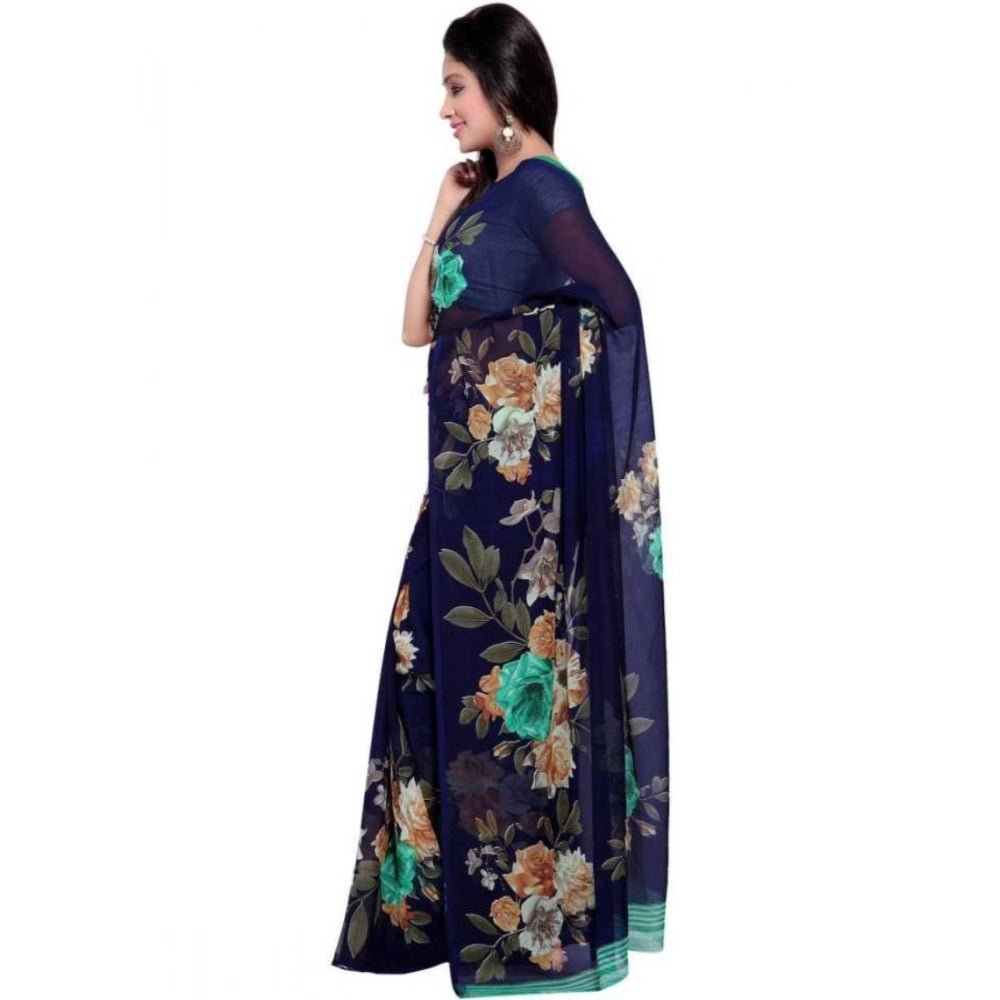 Printed Faux Georgette Blue1 Color Saree - ElegantAlpha