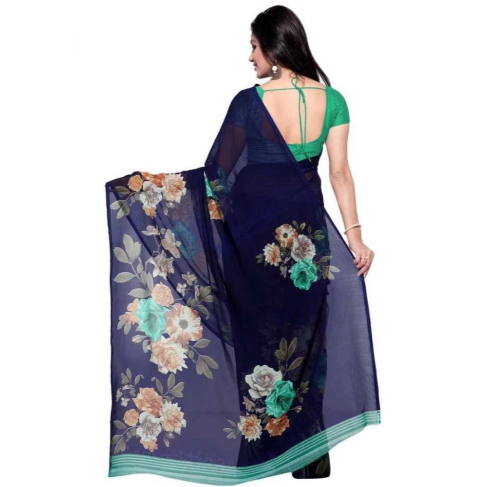 Printed Faux Georgette Blue1 Color Saree - ElegantAlpha