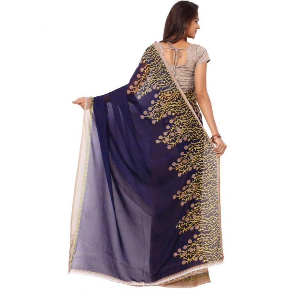 Printed Faux Georgette Blue2 Color Saree - ElegantAlpha