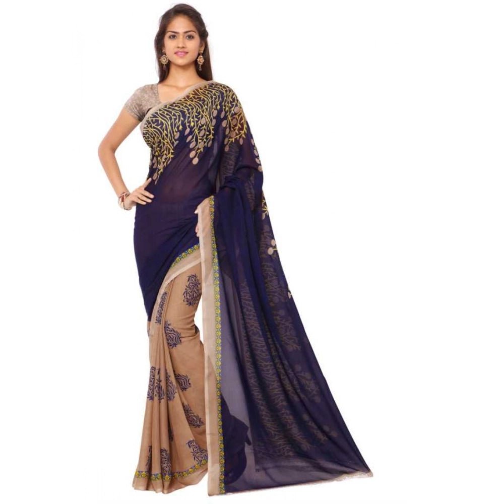 Printed Faux Georgette Blue2 Color Saree - ElegantAlpha