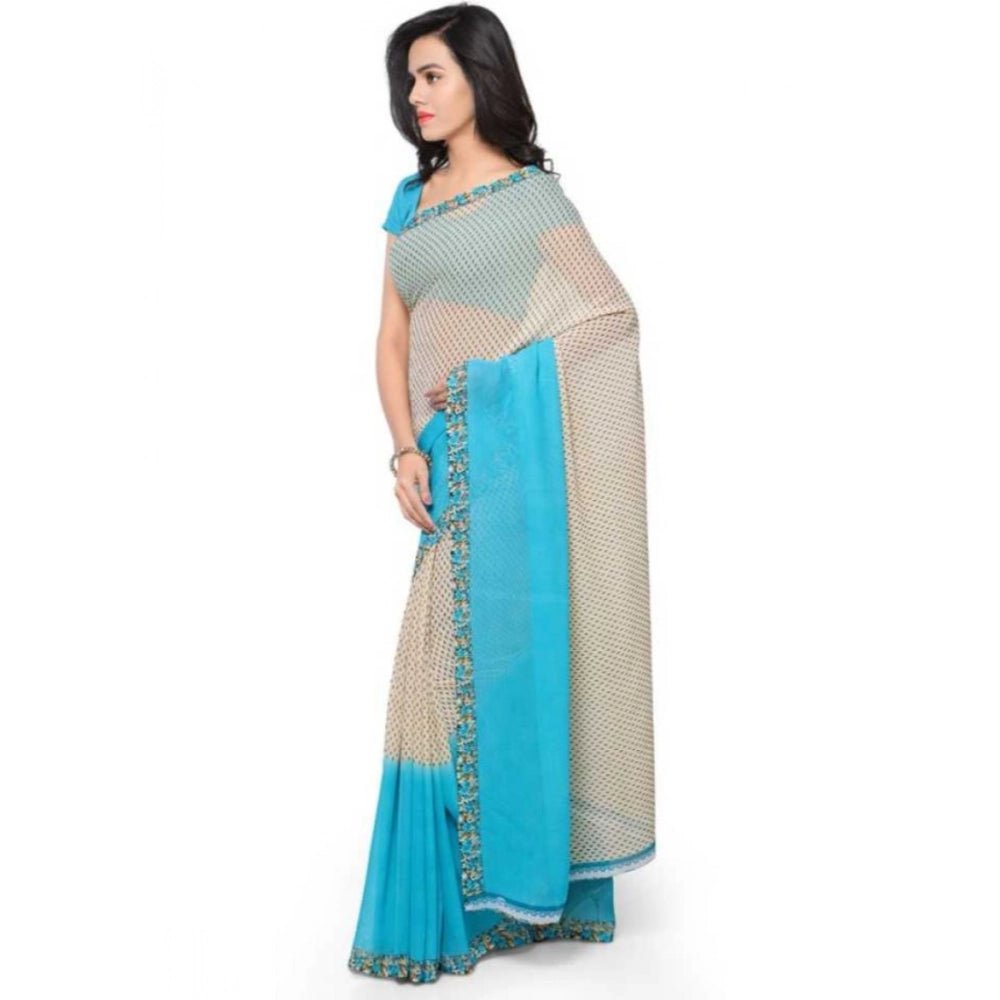 Printed Faux Georgette Blue3 Color Saree - ElegantAlpha