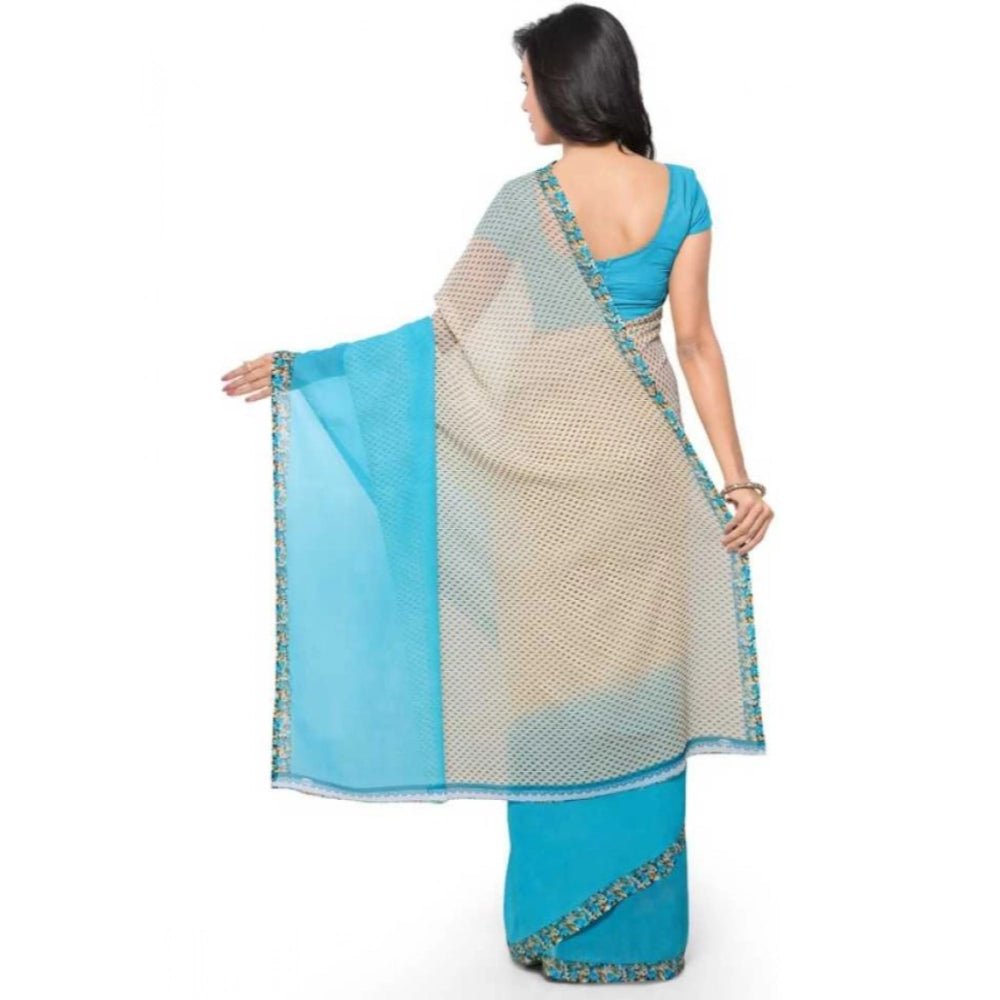 Printed Faux Georgette Blue3 Color Saree - ElegantAlpha