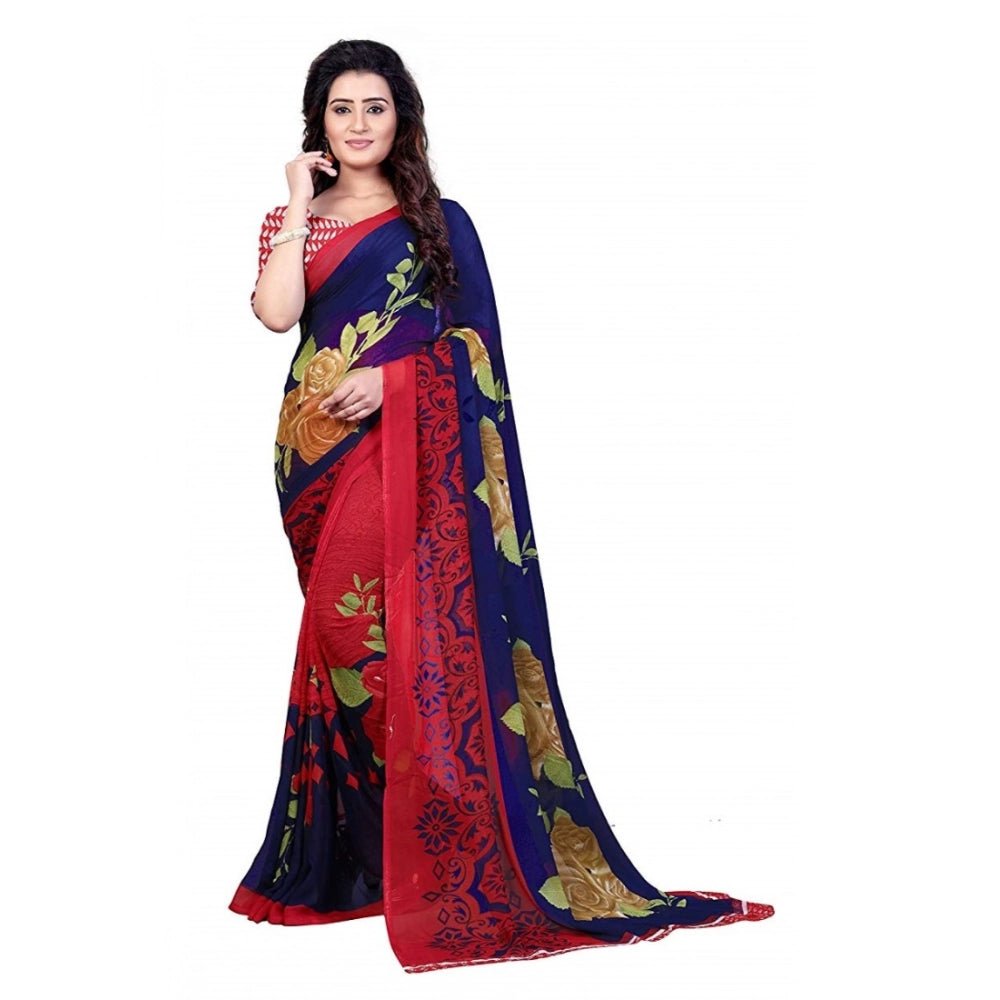 Printed Faux Georgette Blue4 Color Saree - ElegantAlpha