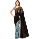 Printed Faux Georgette Brown Color Saree - ElegantAlpha