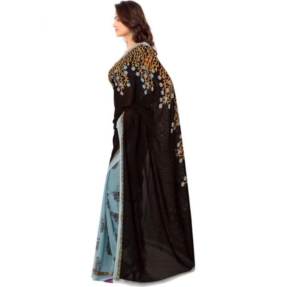 Printed Faux Georgette Brown Color Saree - ElegantAlpha