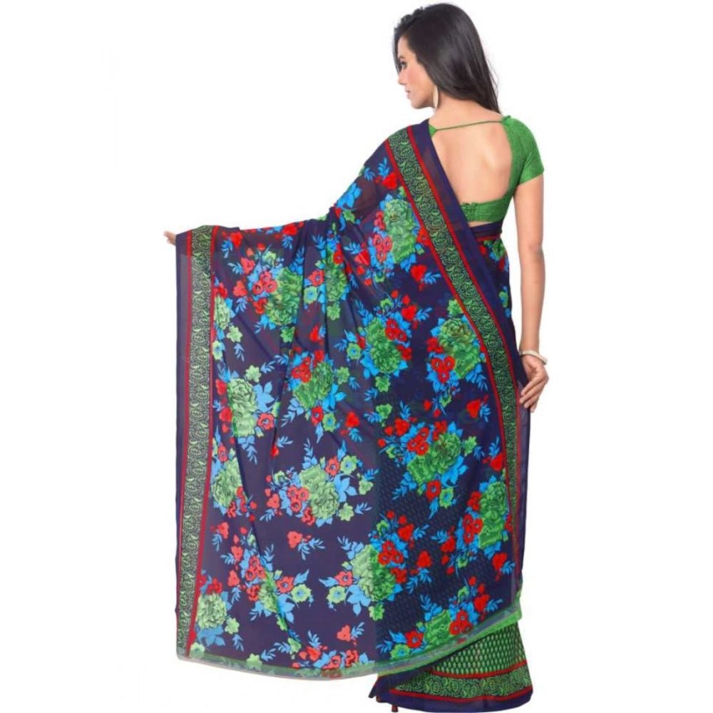 Printed Faux Georgette Green1 Color Saree - ElegantAlpha