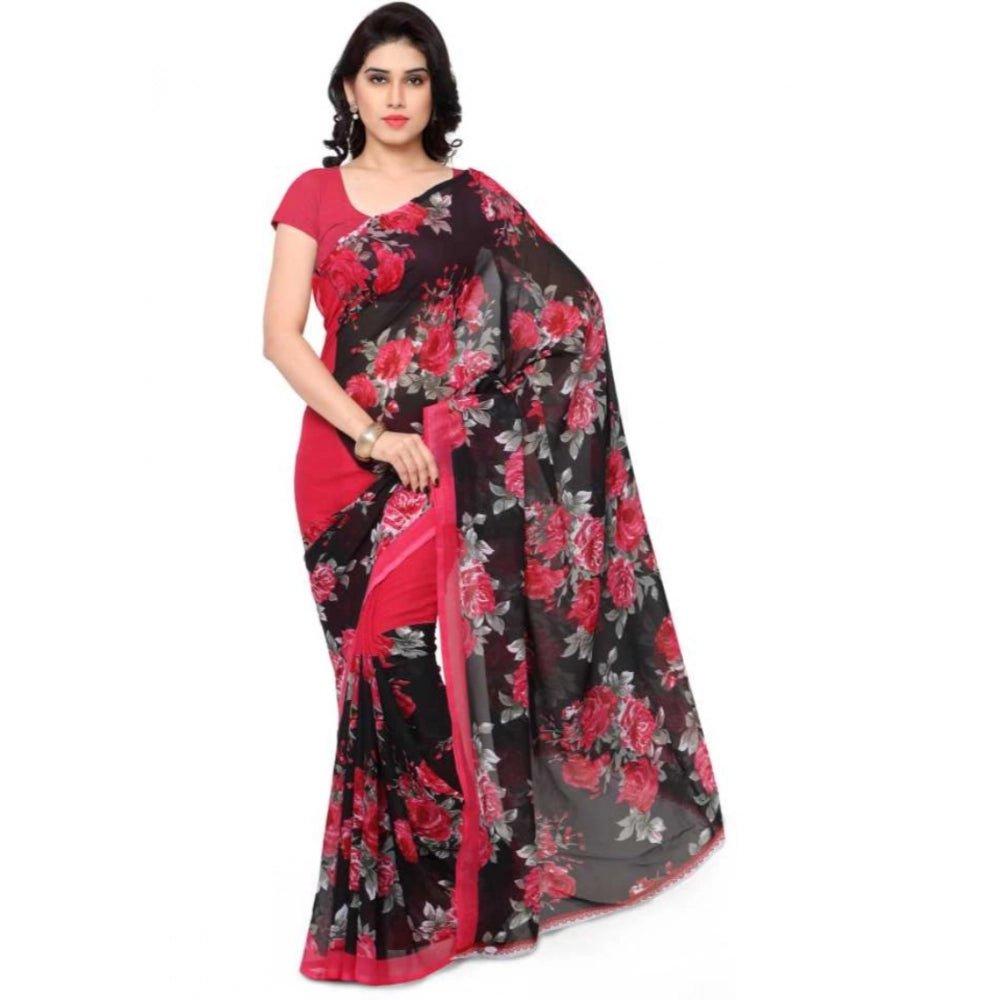 Printed Faux Georgette Pink1 Color Saree - ElegantAlpha