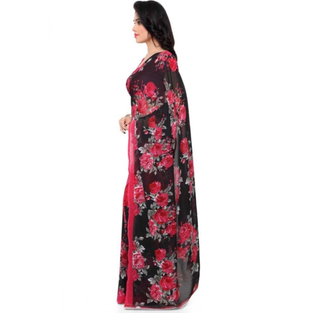 Printed Faux Georgette Pink1 Color Saree - ElegantAlpha