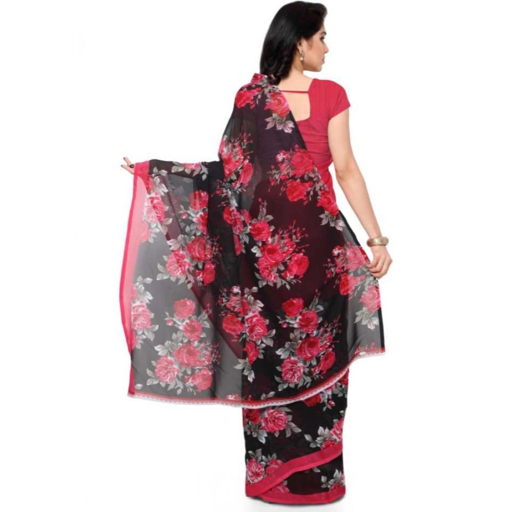 Printed Faux Georgette Pink1 Color Saree - ElegantAlpha