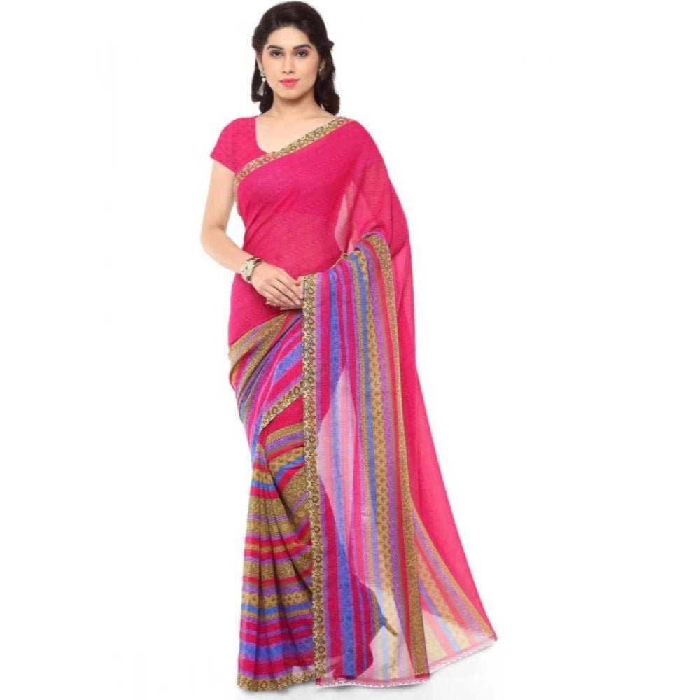 Printed Faux Georgette Pink2 Color Saree - ElegantAlpha