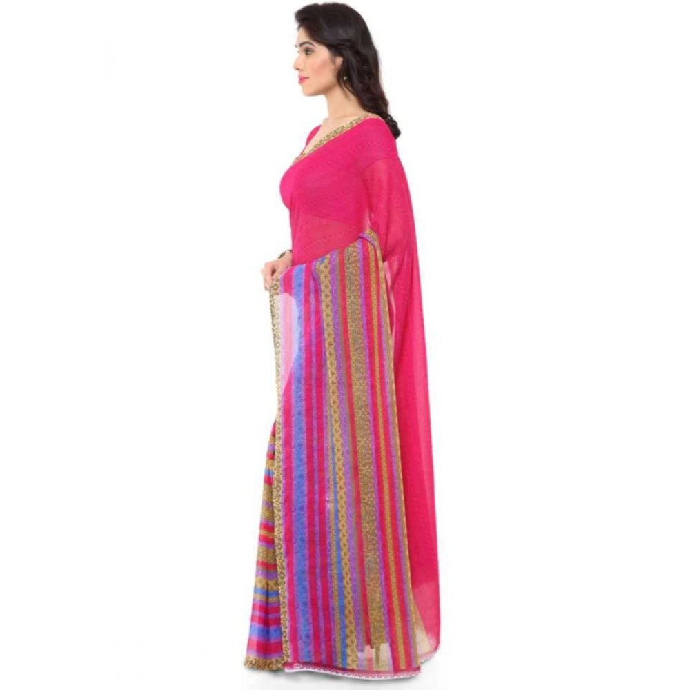 Printed Faux Georgette Pink2 Color Saree - ElegantAlpha