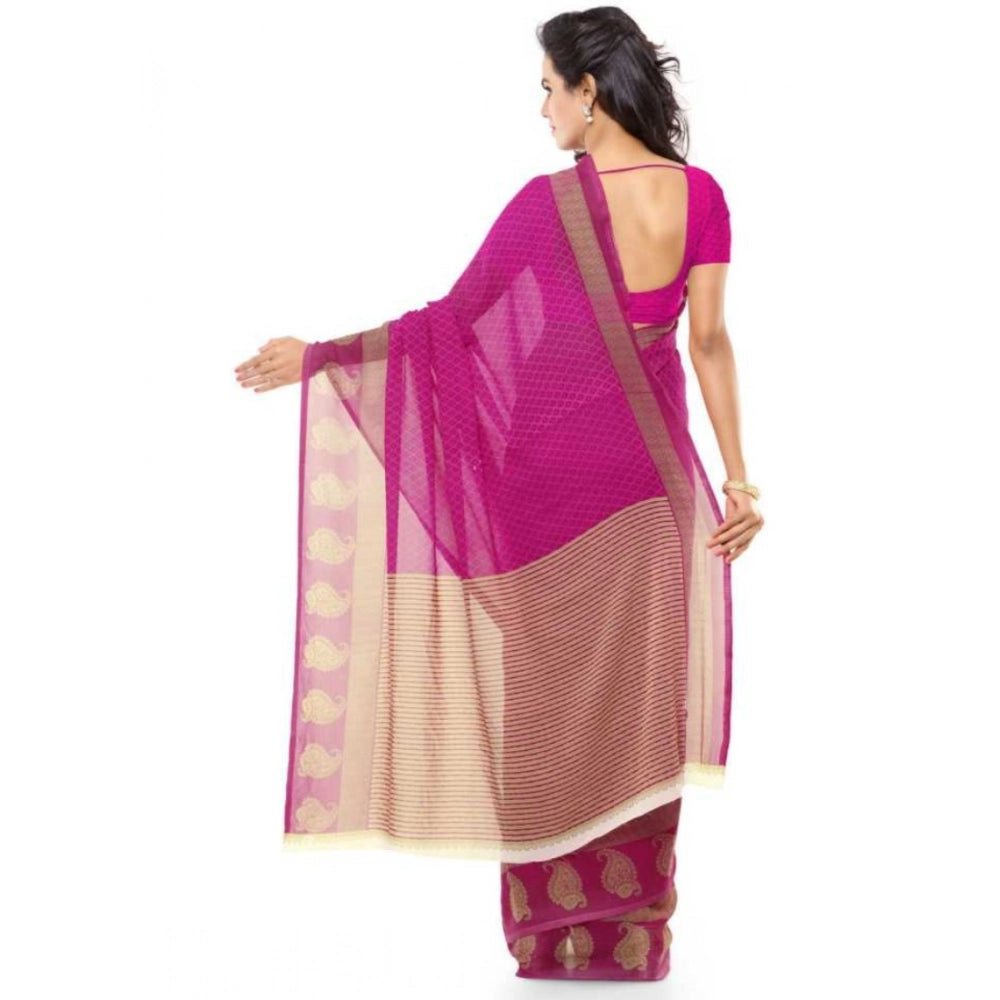 Printed Faux Georgette Pink3 Color Saree - ElegantAlpha