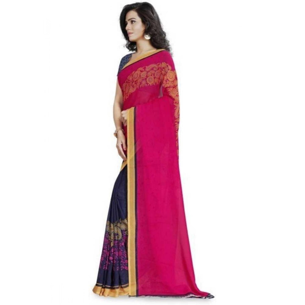 Printed Faux Georgette Pink4 Color Saree - ElegantAlpha