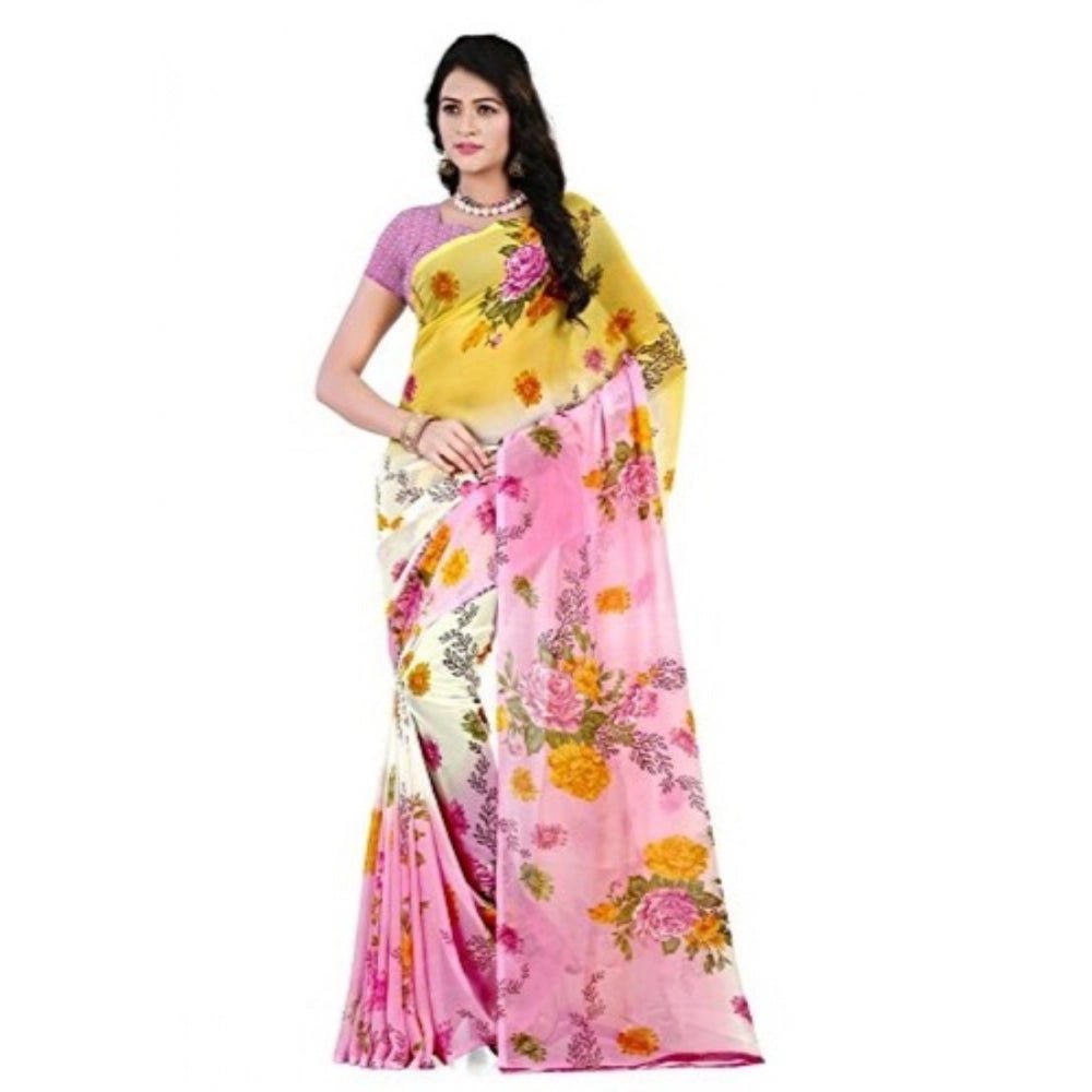 Printed Faux Georgette Pink6 Color Saree - ElegantAlpha