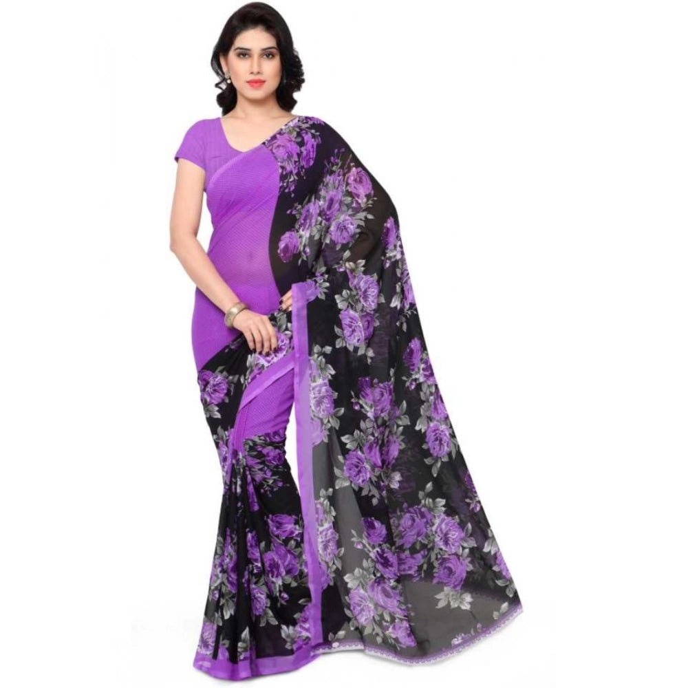 Printed Faux Georgette Purple1 Color Saree - ElegantAlpha