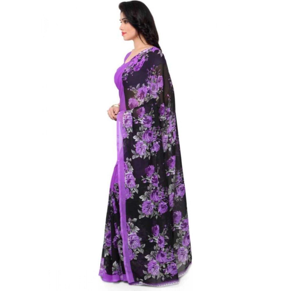 Printed Faux Georgette Purple1 Color Saree - ElegantAlpha