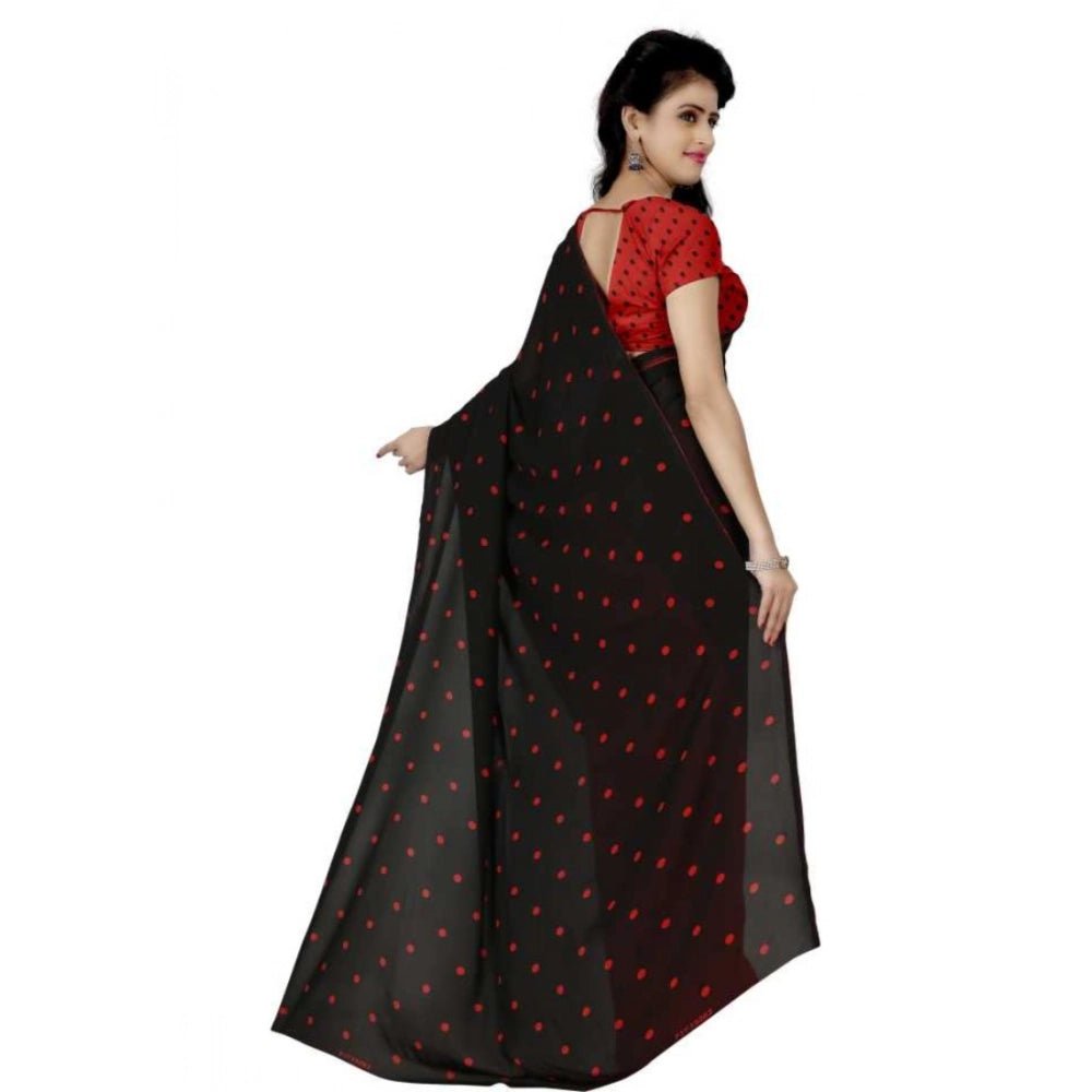 Printed Faux Georgette Red black Color Saree - ElegantAlpha