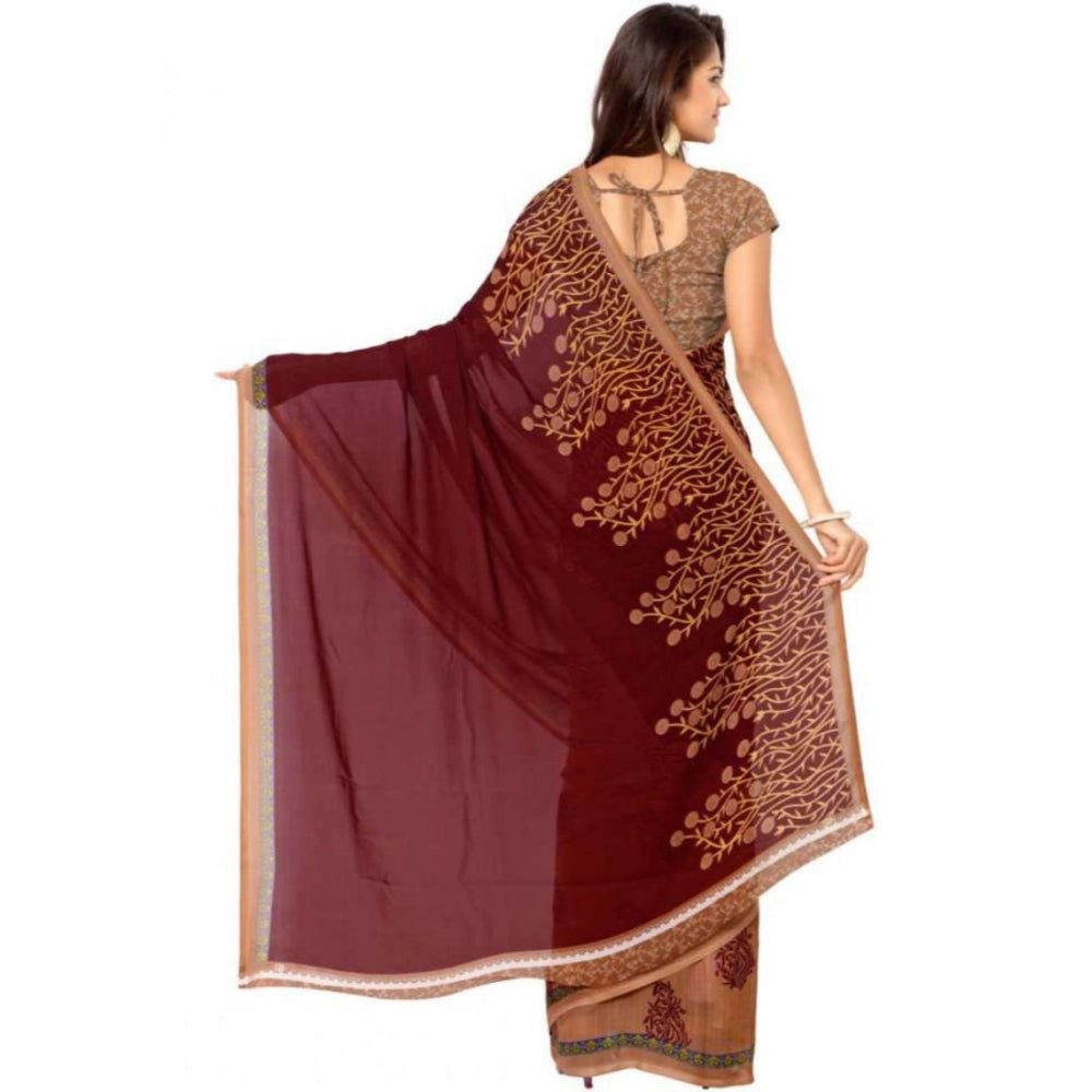 Printed Faux Georgette Red2 Color Saree - ElegantAlpha