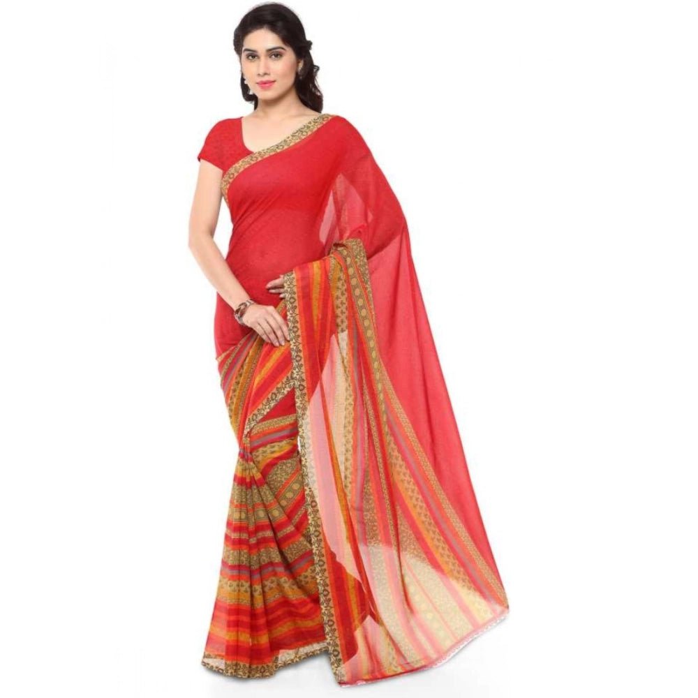 Printed Faux Georgette Red3 Color Saree - ElegantAlpha