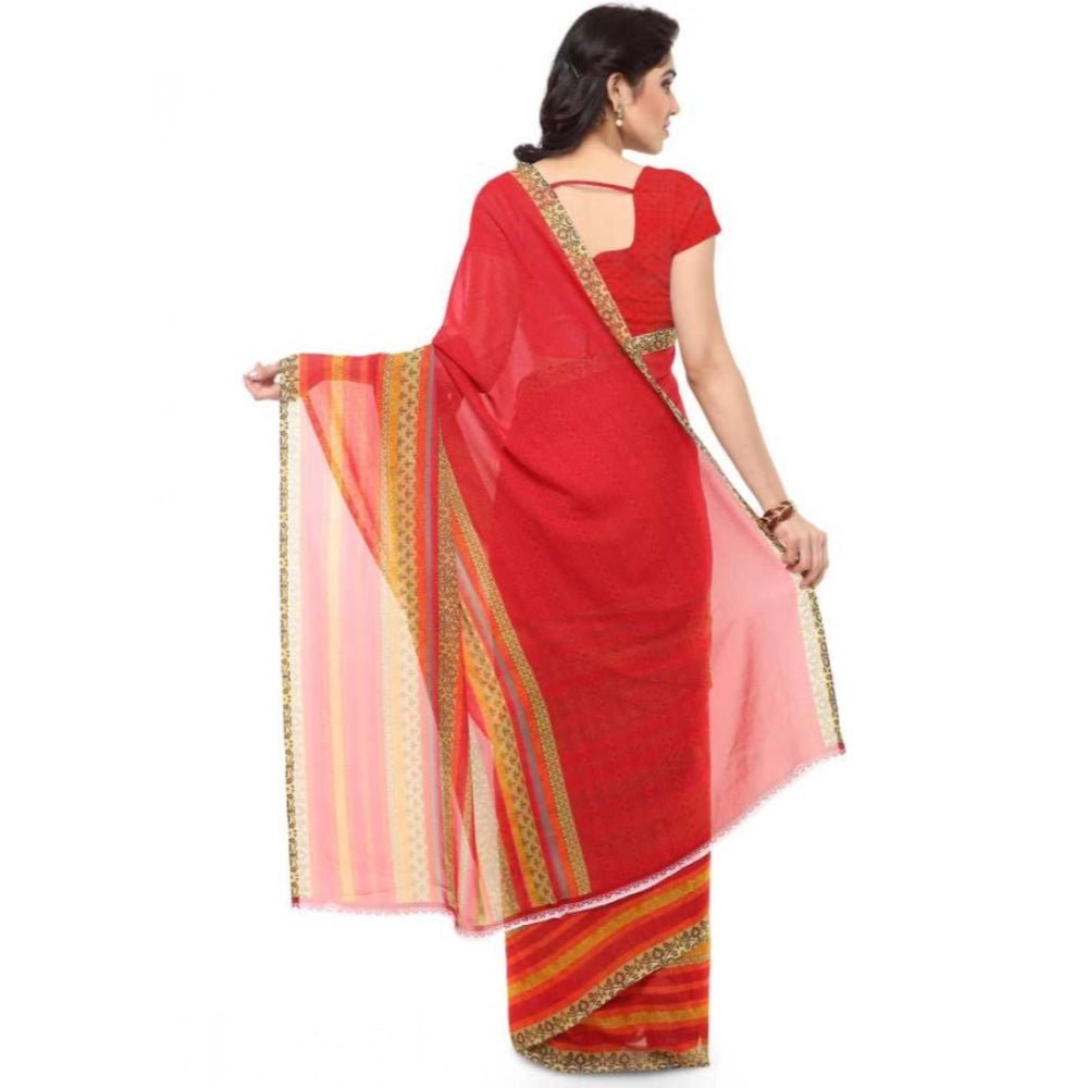 Printed Faux Georgette Red3 Color Saree - ElegantAlpha