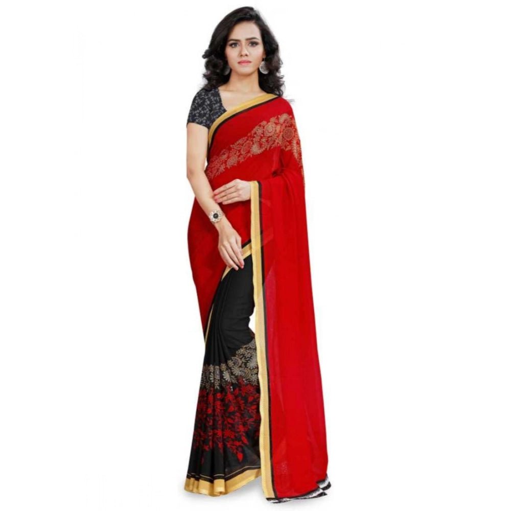 Printed Faux Georgette Red4 Color Saree - ElegantAlpha