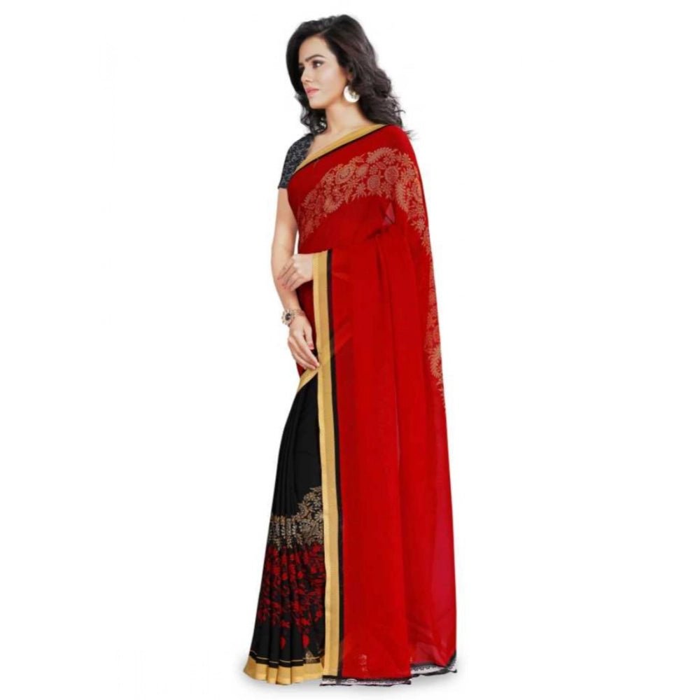 Printed Faux Georgette Red4 Color Saree - ElegantAlpha