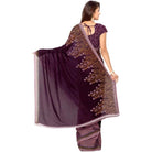 Printed Faux Georgette Wine Color Saree - ElegantAlpha