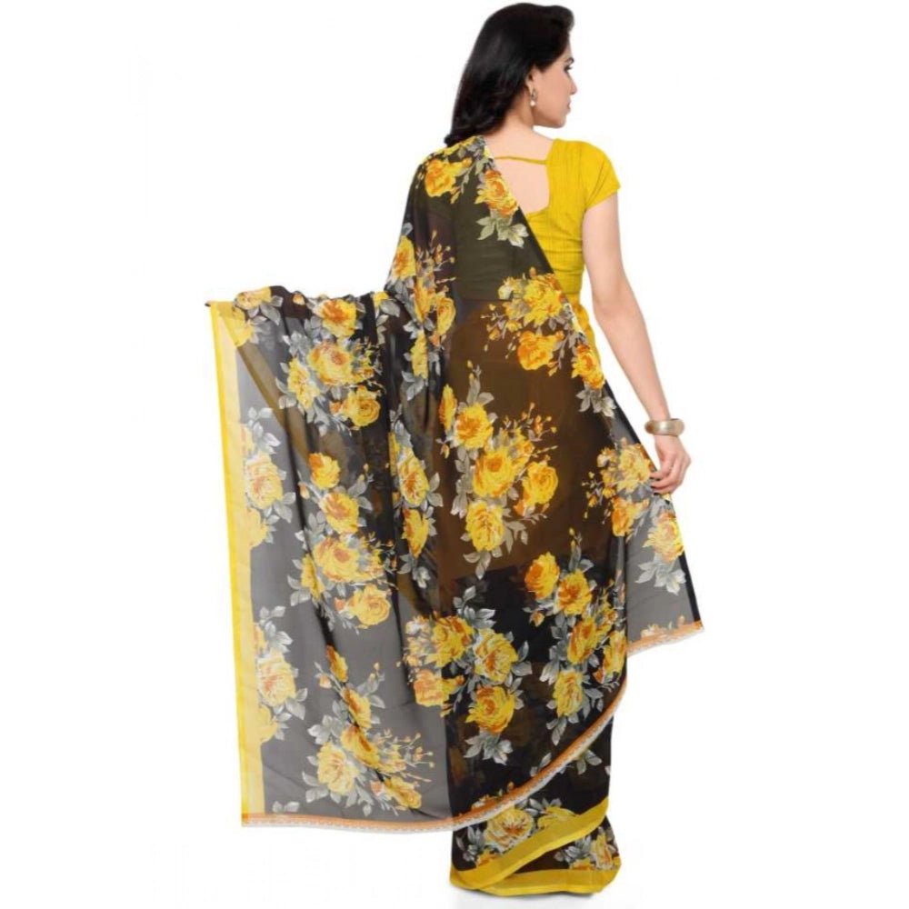 Printed Faux Georgette Yellow1 Color Saree - ElegantAlpha