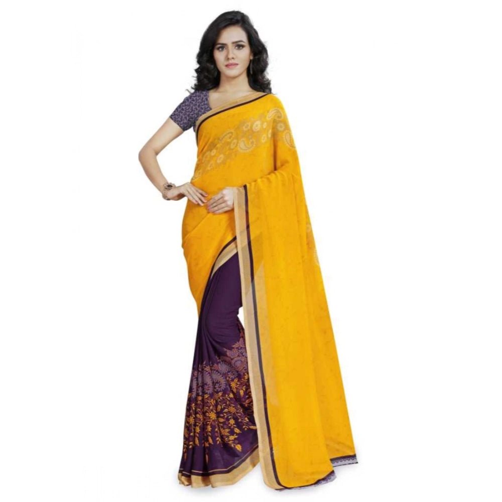 Printed Faux Georgette Yellow3 Color Saree - ElegantAlpha