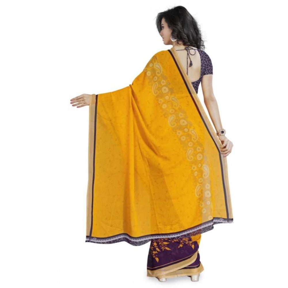 Printed Faux Georgette Yellow3 Color Saree - ElegantAlpha